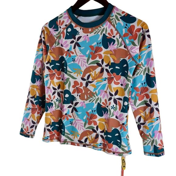 NWT Girls Kid 1234 Swim Shirt 13-14yr Long Sleeve L-XL Rashguard Floral UPF 50 - Picture 3 of 11
